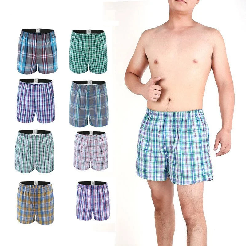 5Pcs/lot Boxer Men Thin Summer Underwear Cotton Man Big Size Short Breathable Plaid Flexible Short Boxer Male Underpants Shorts