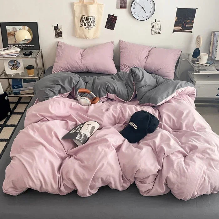 2025 new class A can sleep naked washed cotton solid color sheets student dormitory simple double-spell four-piece bedding