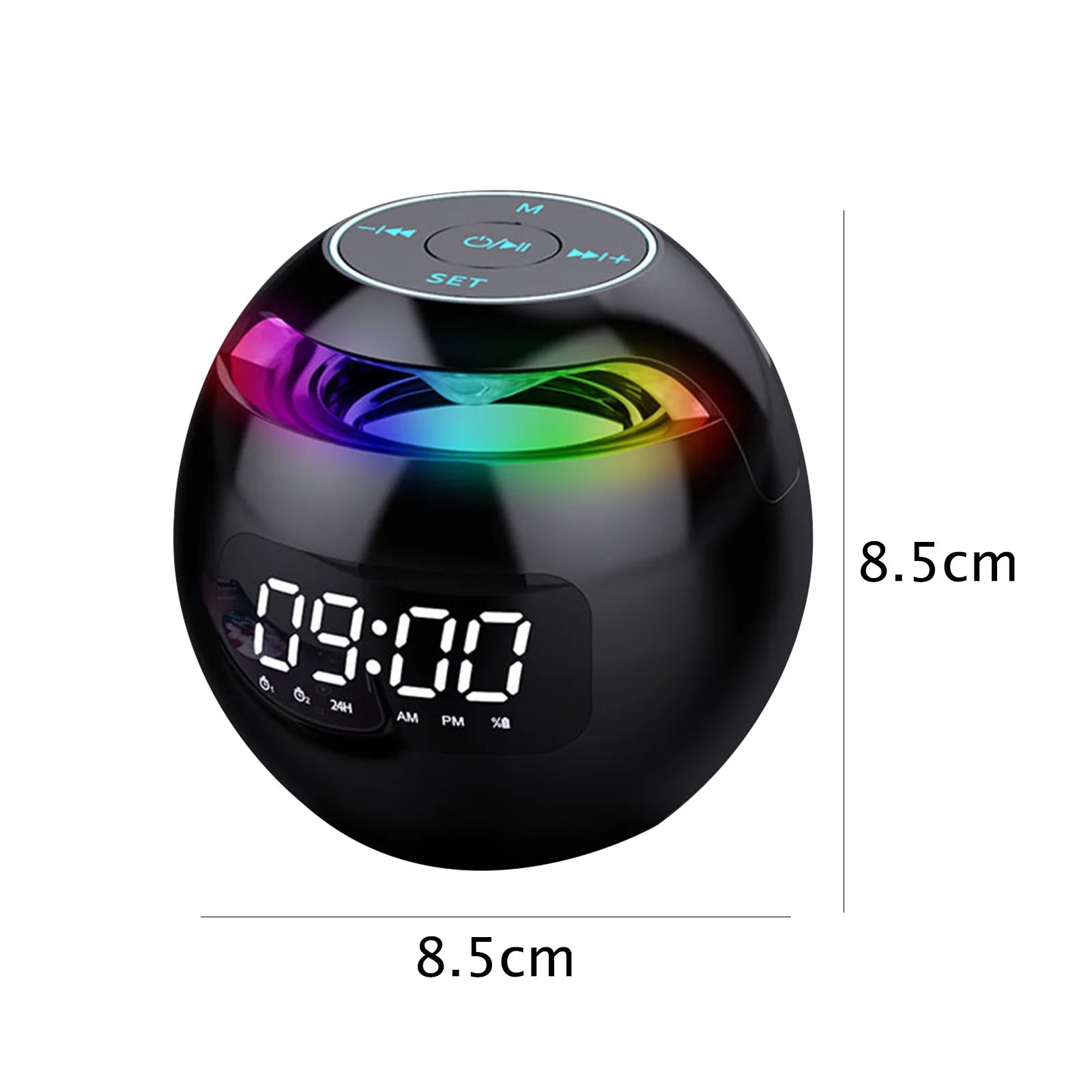 Spherical Desk Alarm Clock 2000mAh LED Screen Music Player Clock BT 5.0 TF Card FM Radio RGB Colorful Chrismas Gifts for Home