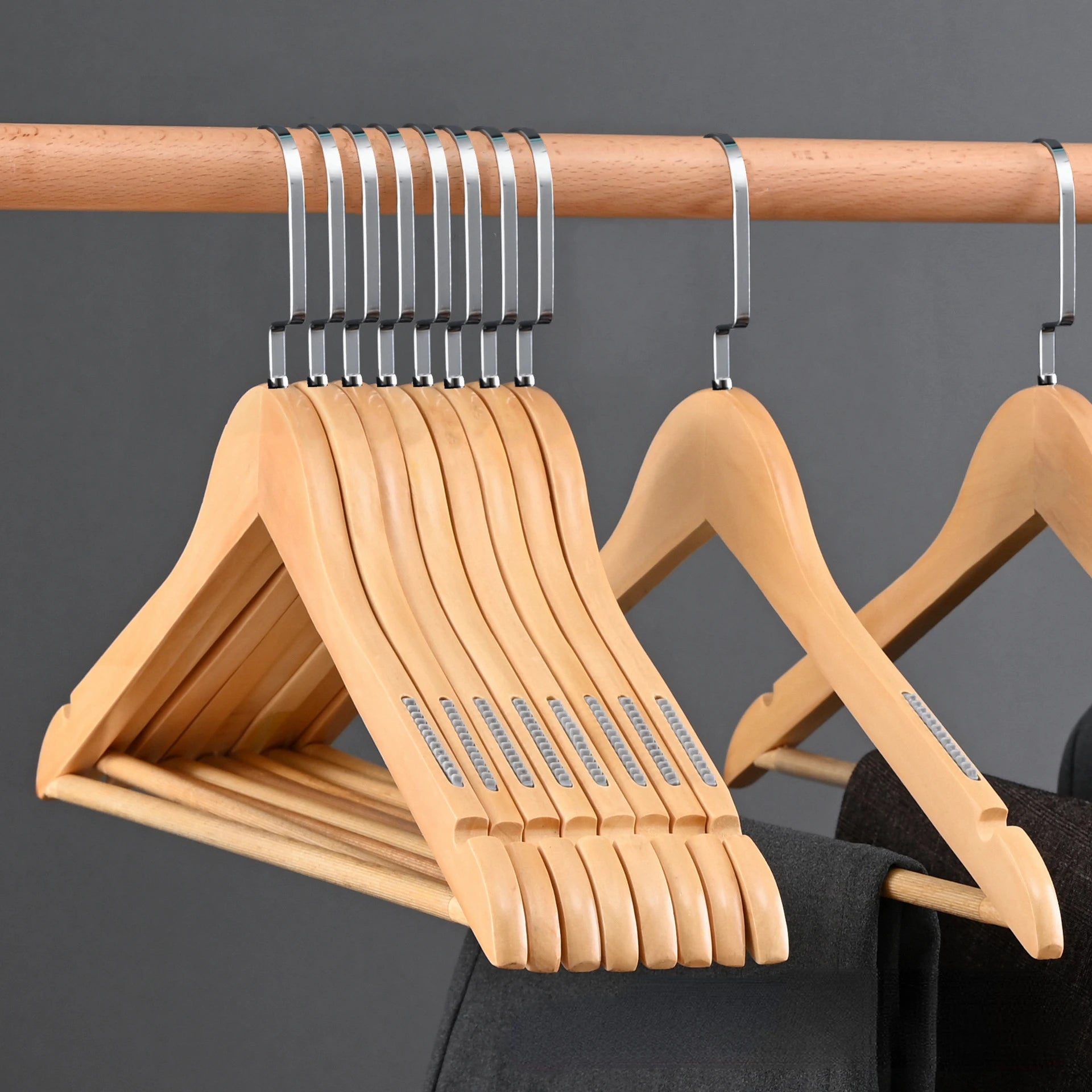 10PCS Retro Wooden Hangers,Non Slip Shirt Clothes Hanger with 360° Rotating Hook,Wardrobe Organizer Coat Rack for Dress Jacket