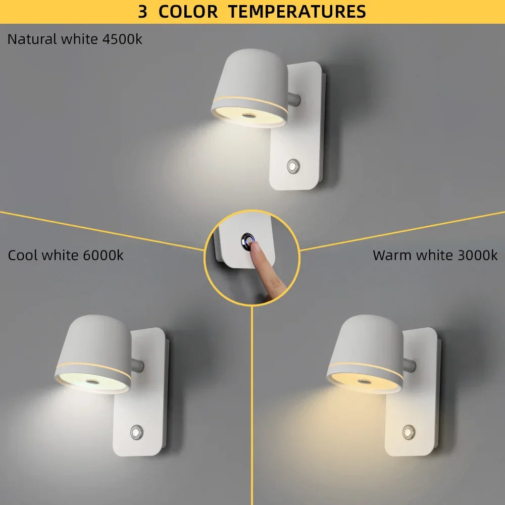 Aisilan LED Dimmable Wall Lamp with On/Off Switch Adjust Brightness and 3-CCT Rotation Wall Sconce for Bedside Living Room