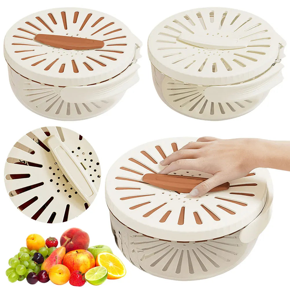Fruit Drain Basket Strainer with Lid Foldable Handle Cleaning Colanders for Salad Mixing Vegetable Washing Bowl Food Storage