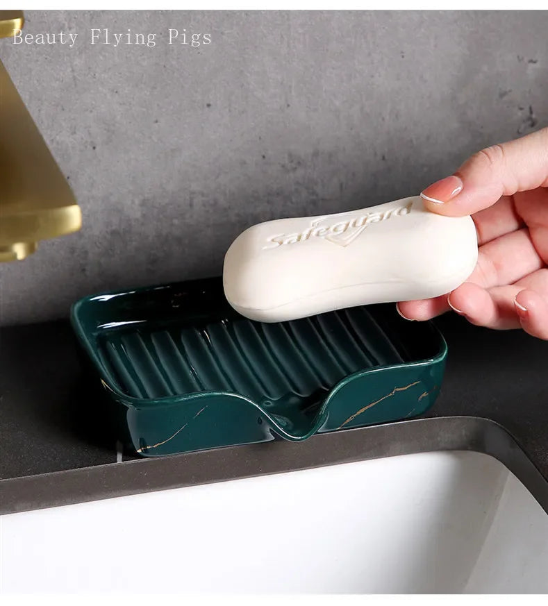 1Pc European Style Soap Dish Ceramic Soap Holder Restroom Storage Tray Home Drain Soap Dishes Exquisite Bathroom Accessories