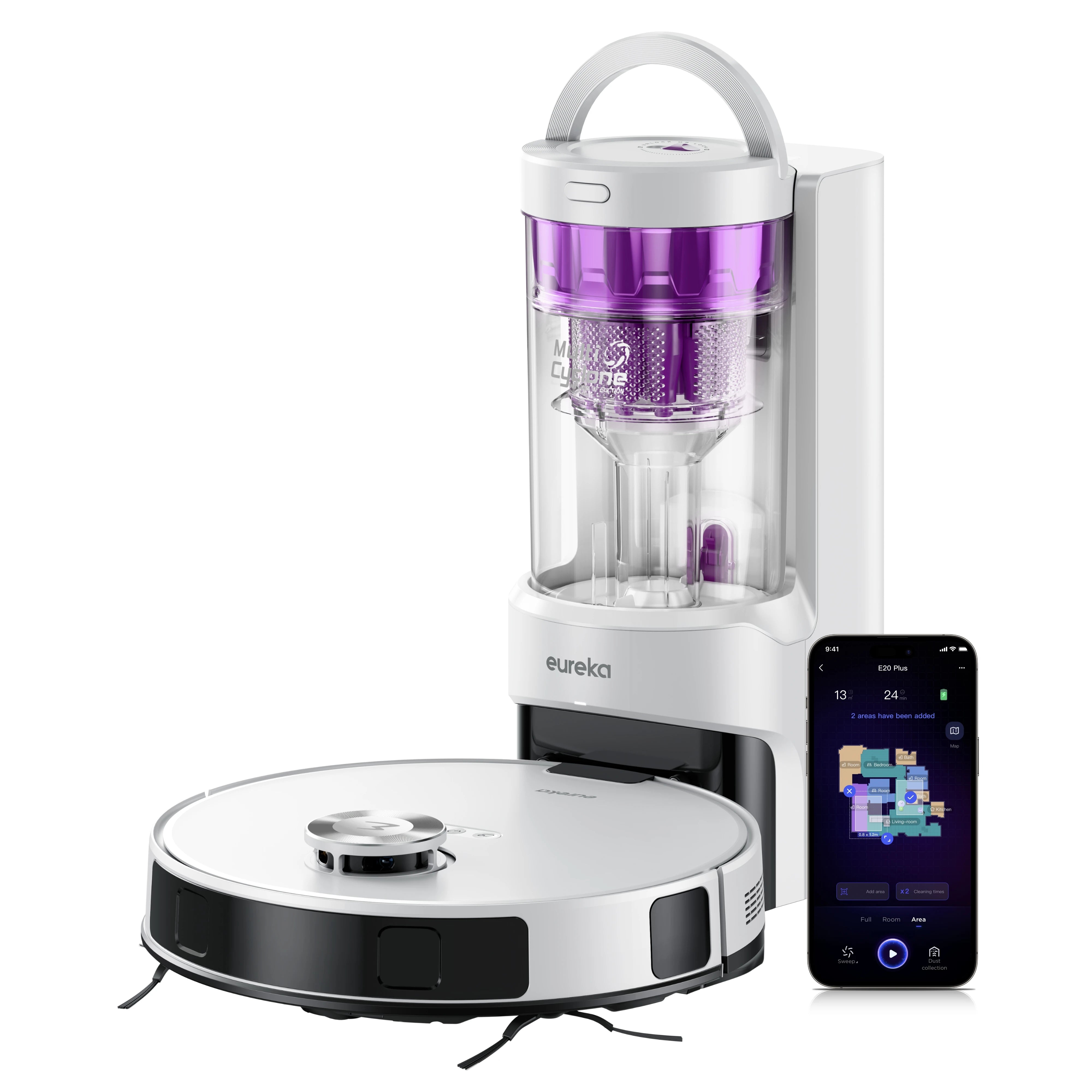 Eureka E20+ 8000 Pa Self-Emptying Robot Vacuum Cleaner, 180 Min Battery Life, DuoDetect AI 3D Obstacle Avoidance