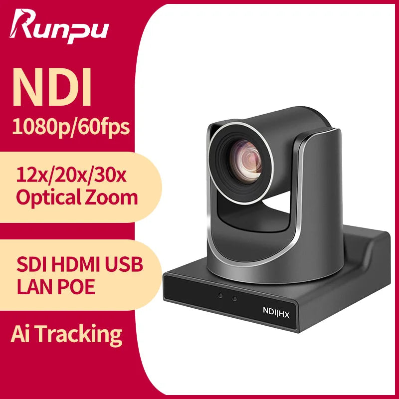 Runpu NDI PTZ Camera Ai Tracking Conference Camera Ptz Video SDI HDMI USB POE Live Streaming Camera for Video Confere Church