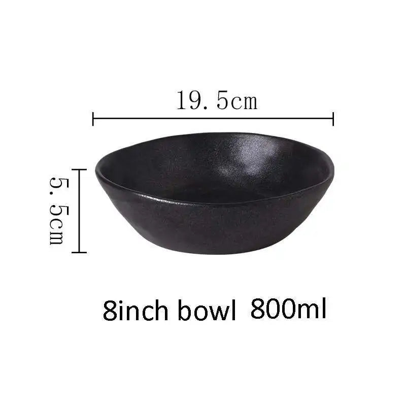 Japanese Ceramic Dinner Plate Rice Bowl Food Tray  Retro Gray Tableware Porcelain Fruit Salad Sushi Serving Plate Dinnerware