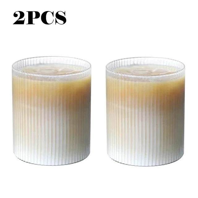 300ML Coffee Mug Japanese Striped Glass Cup Japanese Creative Transparent Bubble Tea Cup Drinkware Shot Glasses Set Whiskey