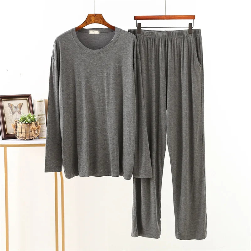 Modal Cotton Pajamas Suit Men Spring Autumn Long-sleeved Youth Middle-aged Loose Fit Plus Size Loungewear Thin Sleepwear Male