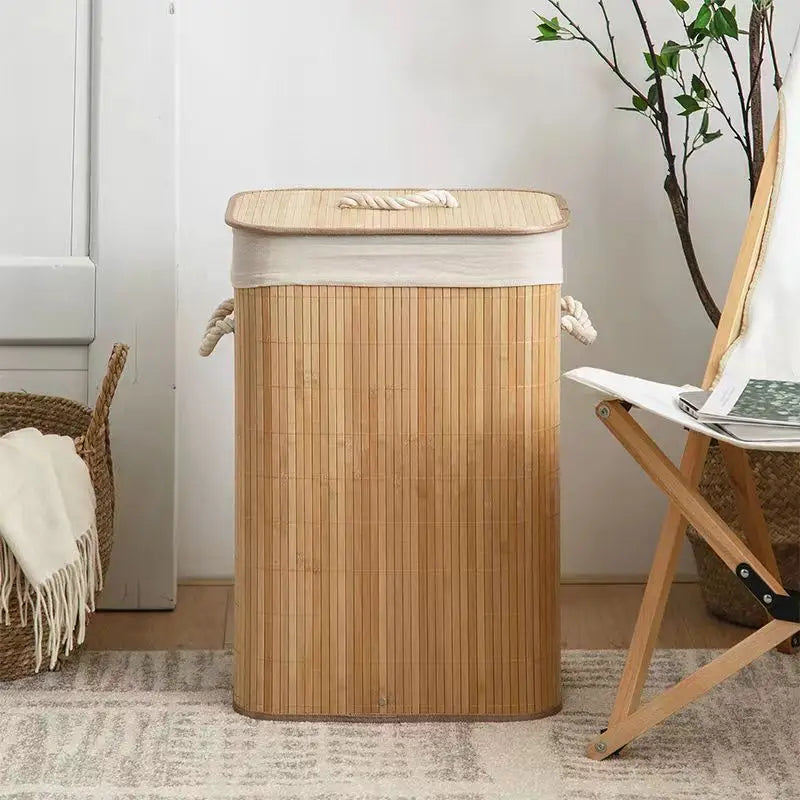 Large Capacity Dirty Clothes Bamboo Woven Storage Basket Foldable Laundry Storage Basket With Lid Handmade Storage Basket ZF345