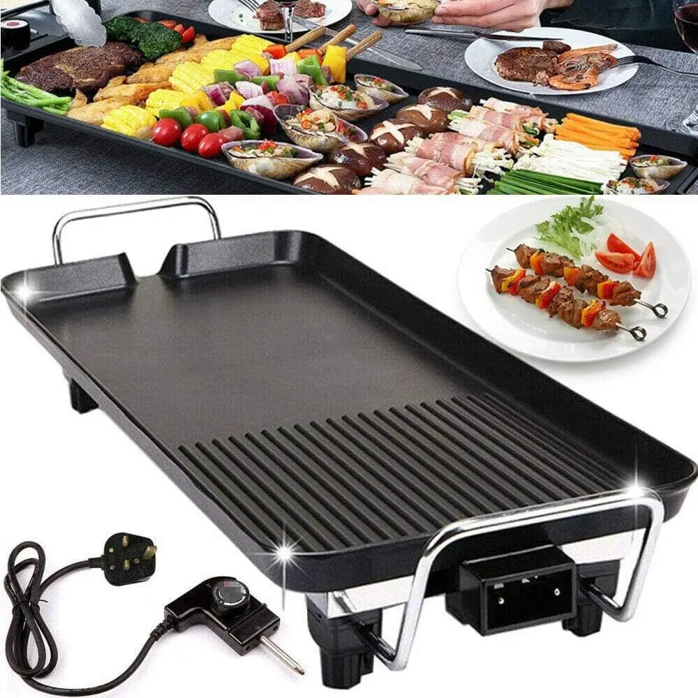 Electric Table Top Grill Barbecue Grill Non Stick Teppanyaki Tray Smokeless BBQ Hot Plate for Party Camping Festival Cooking