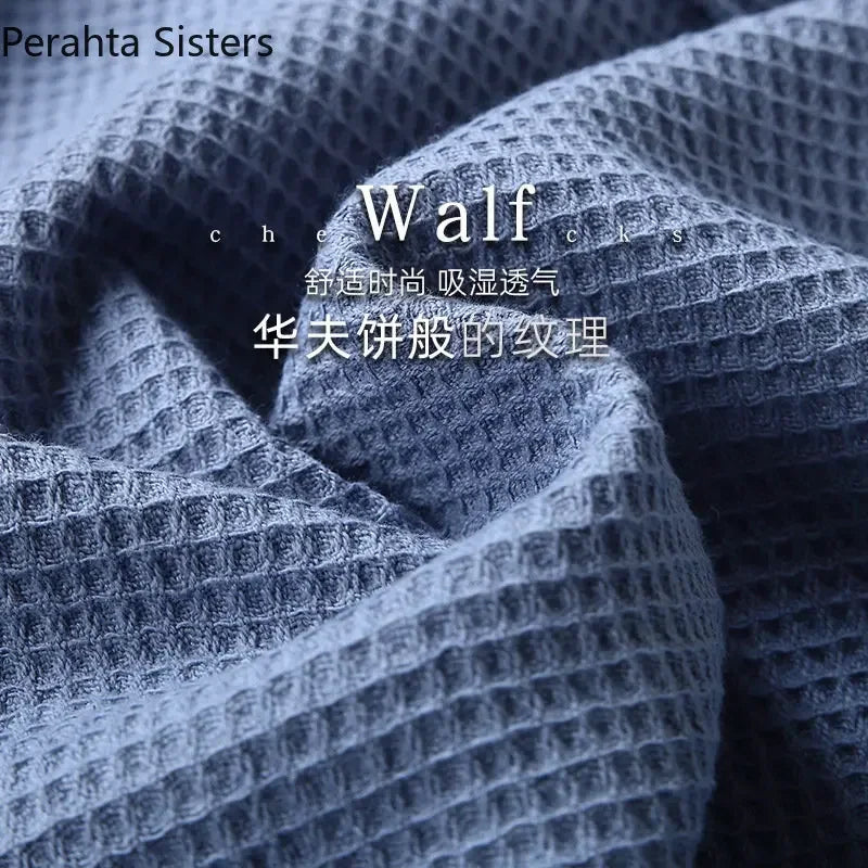 High Quality Hotel Home Waffle Bathrobe For Men Pure Cotton Embroidered Lapel Absent Bath Robe Men's Solid Color Dressing Gown