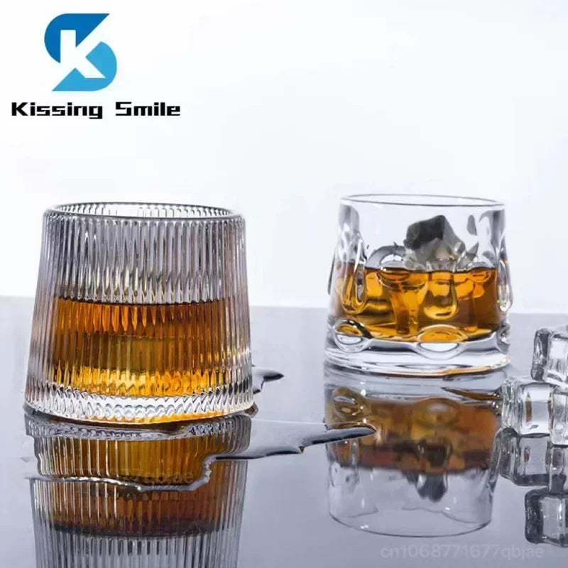 Creative Whiskey Glasses Durable Spinning Glassware Cocktails Wine Brandy Cup Water Juice Tea Mug Party Drinking Glass Tumbler