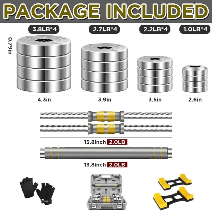 Adjustable Dumbbell Set - 44/66 LBS weights set Dumbbell Barbell 3 in 1 Steel Dumbbells Pair with Connecting Rod