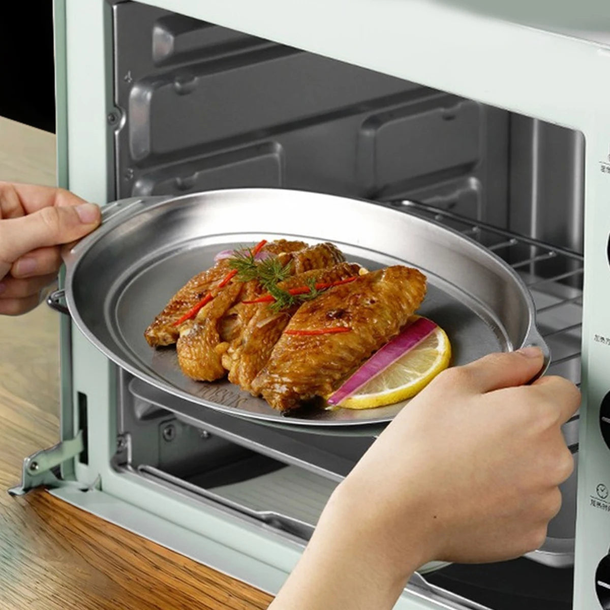 WORTHBUY Stainless Steel Fish Dish Home Steaming Fish Plate Oval Platter Thickened Main Dish Plate Snack Dessert Serving Tray