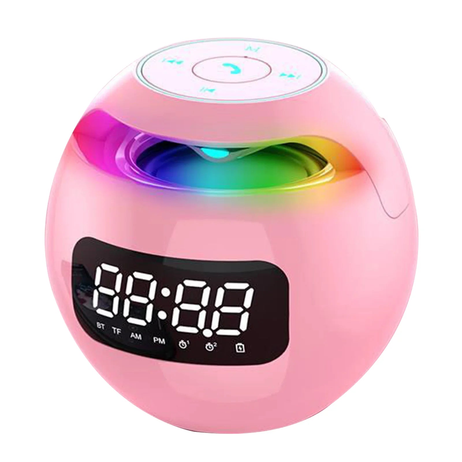 Spherical Desk Alarm Clock 2000mAh LED Screen Music Player Clock BT 5.0 TF Card FM Radio RGB Colorful Chrismas Gifts for Home