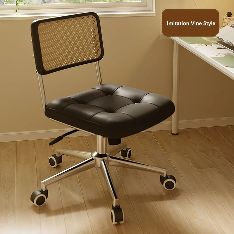 Office Chair Retro Computer Chair Simple Study Desk Armchair Swivel Backrest Lift Chair Leather Armchair with Rocking Function