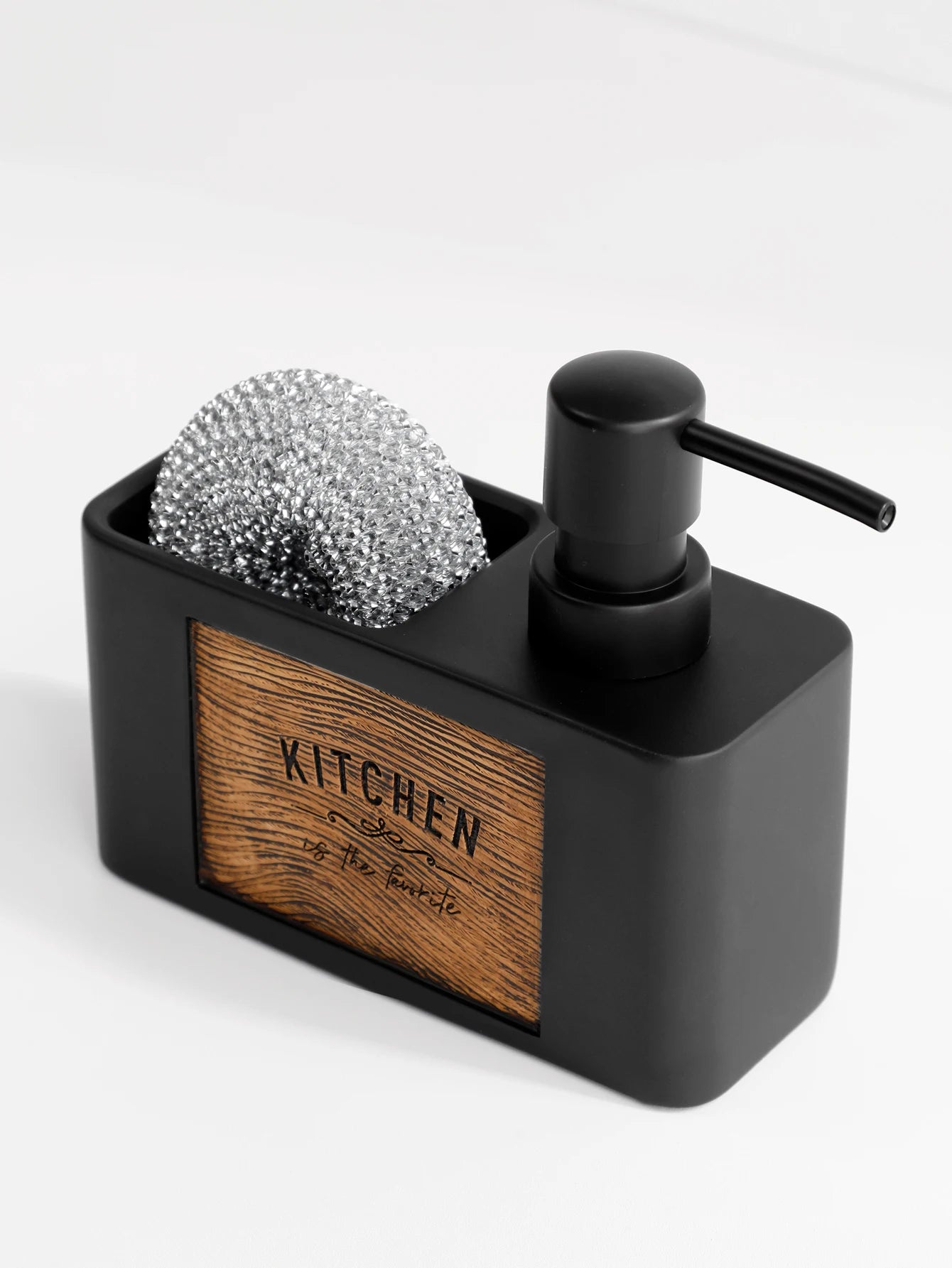 Kitchen Soap Dispenser with Sponge Holder Liquid Hand and Dish Soap Dispenser and Spong Caddy Black and White