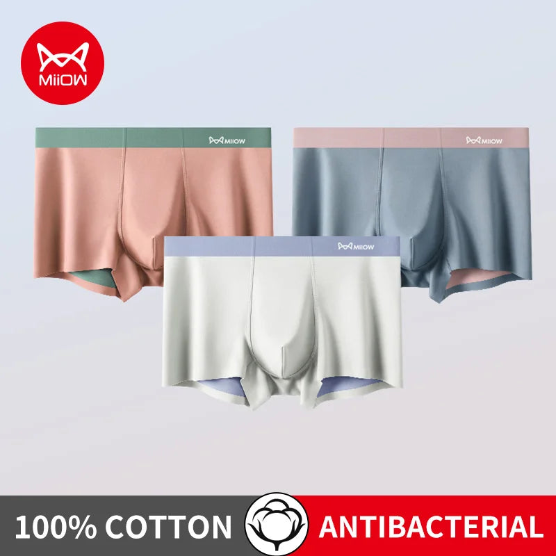 MiiOW 3Pcs Nylon Breathable Men's Panties Seamless Drying Men Underwear Cotton Antibacterial Crotch Man Boxers Mens Underpants