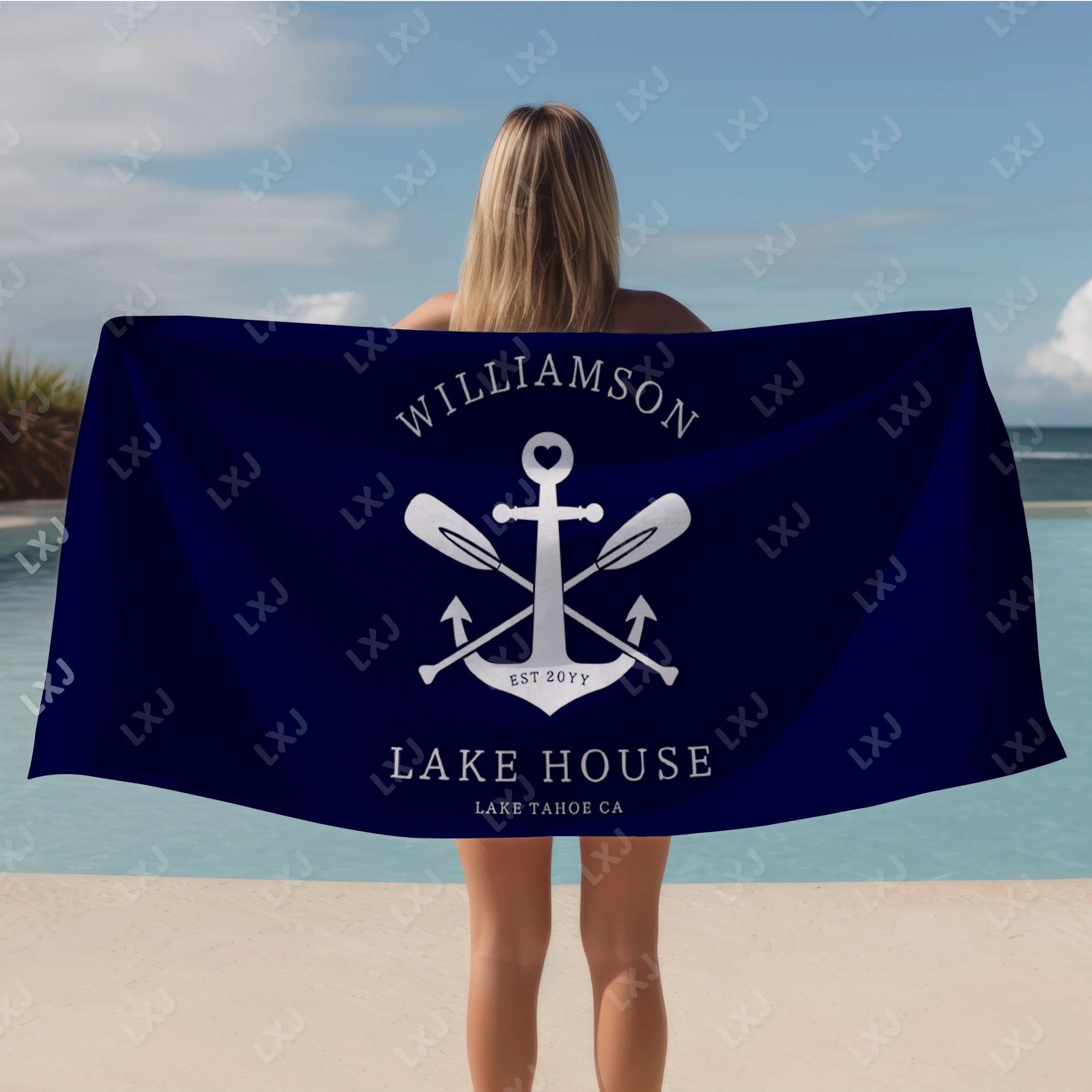 Custom Beach Towel Quick Dry Sand Free Personalized Boat Name Bath Towel for Adults Kids Nautical Gifts Yacht Beach Accessories