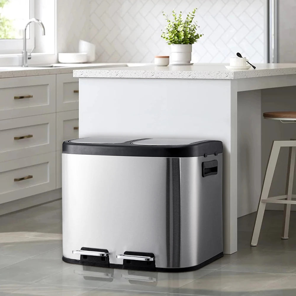 Voltsify 20L Stainless Steel Step Open Trash Can with Dual Pedals Kitchen Household Large Capacity Hotel Trash Can