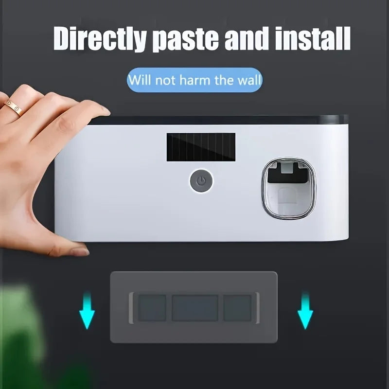 intelligent UV toothbrush sterilizer with automatic toothpaste dispenser - wall mounted, space saving, advanced UV sterilizatio