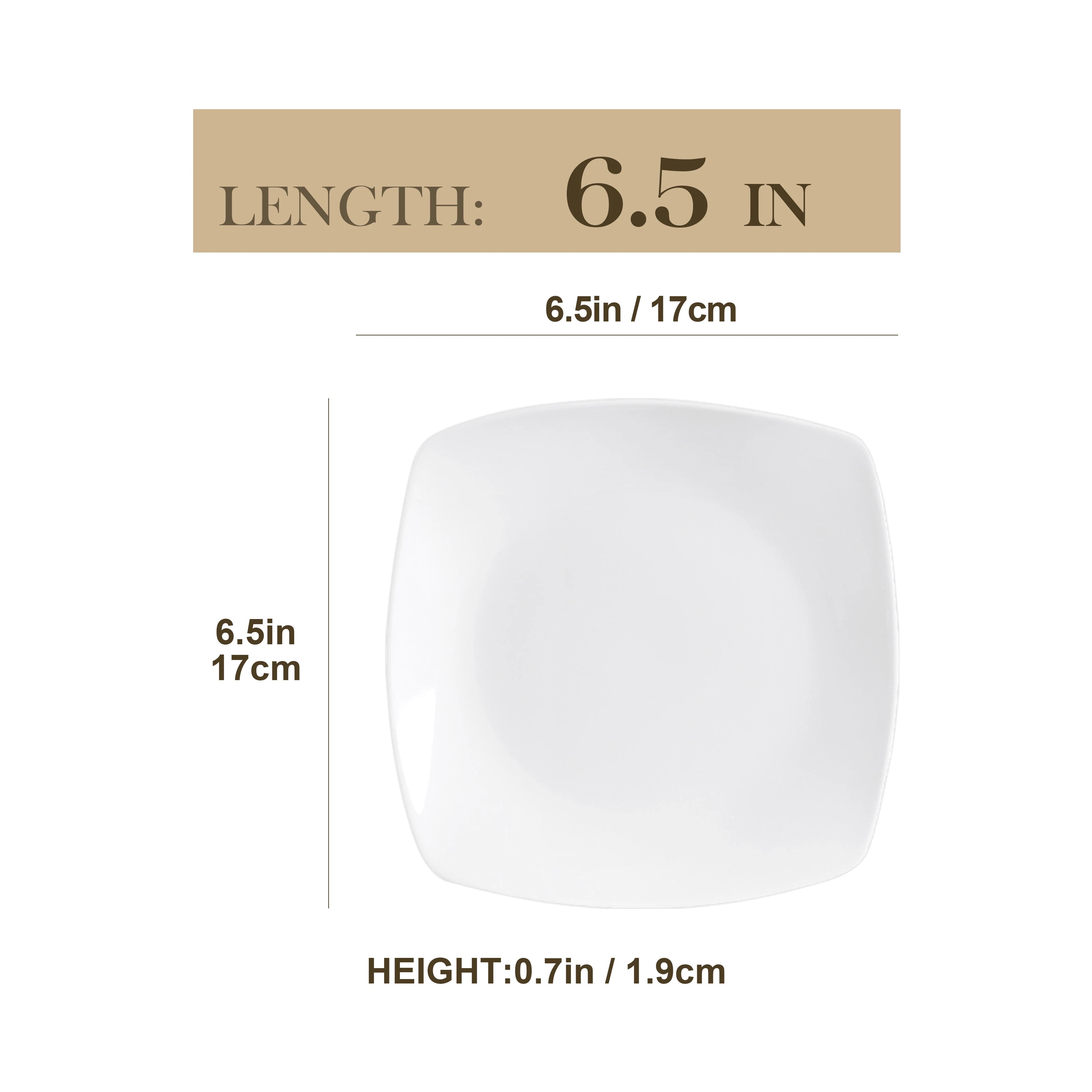 MALACASA 6/12 Piece White Square Porcelain Dinner Plate Set Dessert Plate Salad Fruit Beef Flat Plate Set (23.5 * 23.5 * 2cm)