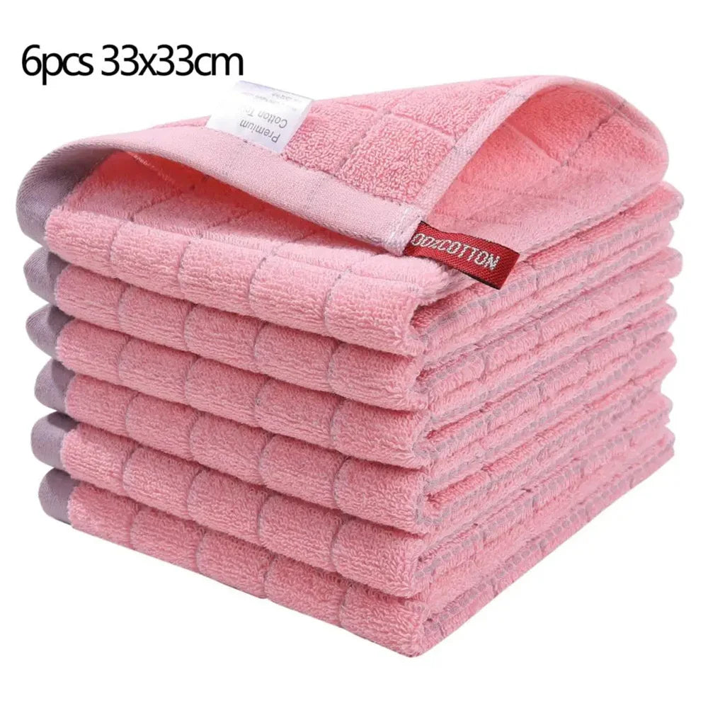 Olanly 4/6pcs 100% Cottton Kitchen Towel Absorbent Dishcloth Ultra Soft Kitchen Cloths Drying Hand Towels Home Cleaning Tools