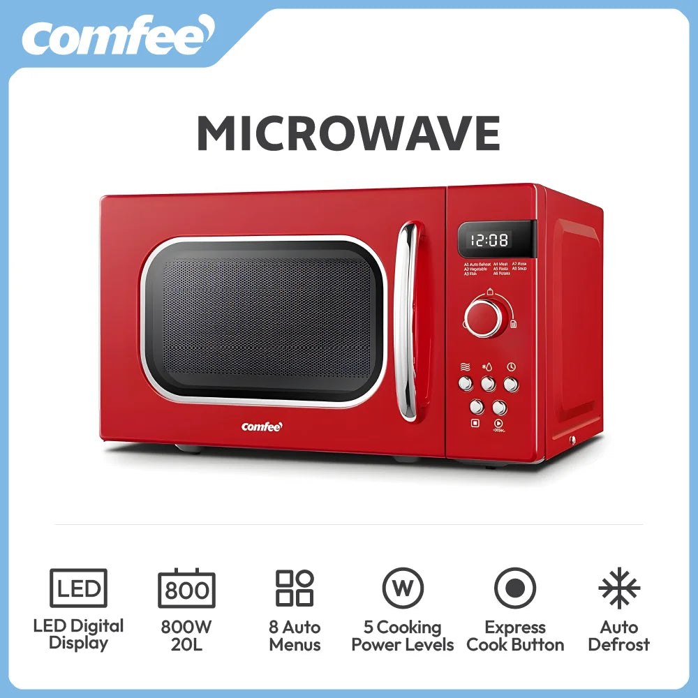 COMFEE' 800w 20L Microwave Oven with 8 Auto Menus, 5 Cooking Power Levels, and Express Cook Button