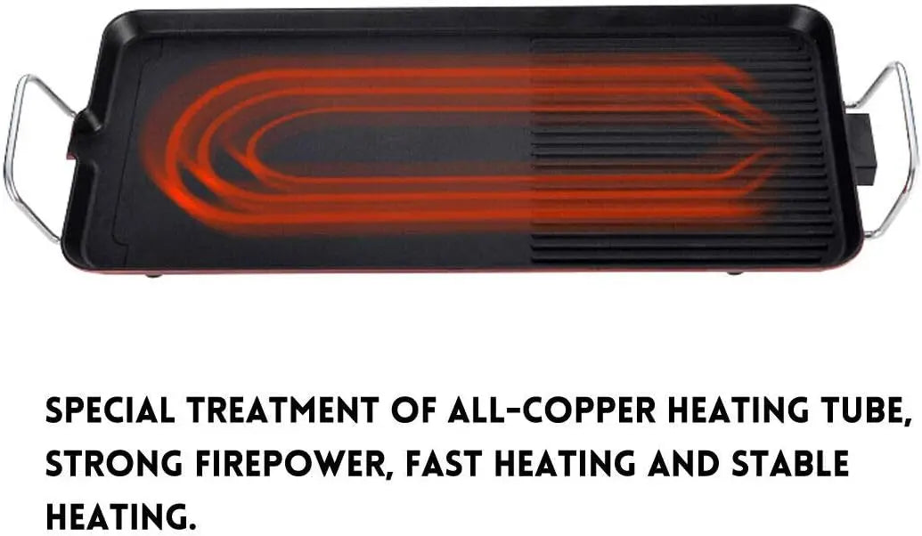 Electric Table Top Grill Barbecue Grill Non Stick Teppanyaki Tray Smokeless BBQ Hot Plate for Party Camping Festival Cooking