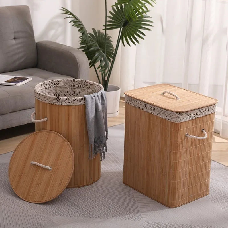 Large Capacity Dirty Clothes Bamboo Woven Storage Basket Foldable Laundry Storage Basket With Lid Handmade Storage Basket ZF345