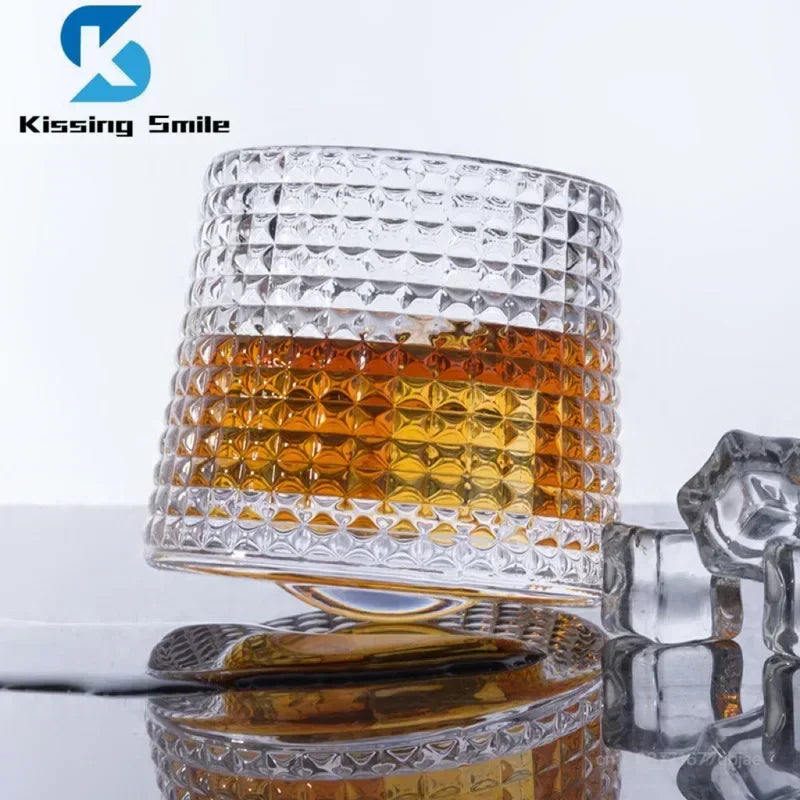 Creative Whiskey Glasses Durable Spinning Glassware Cocktails Wine Brandy Cup Water Juice Tea Mug Party Drinking Glass Tumbler