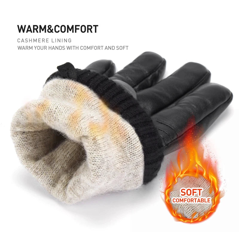 BISONDENIM New Men's Genuine Sheepskin Gloves Full Finger Touch Screen Gloves Winter Warm Fashion Business Multiple Size Options