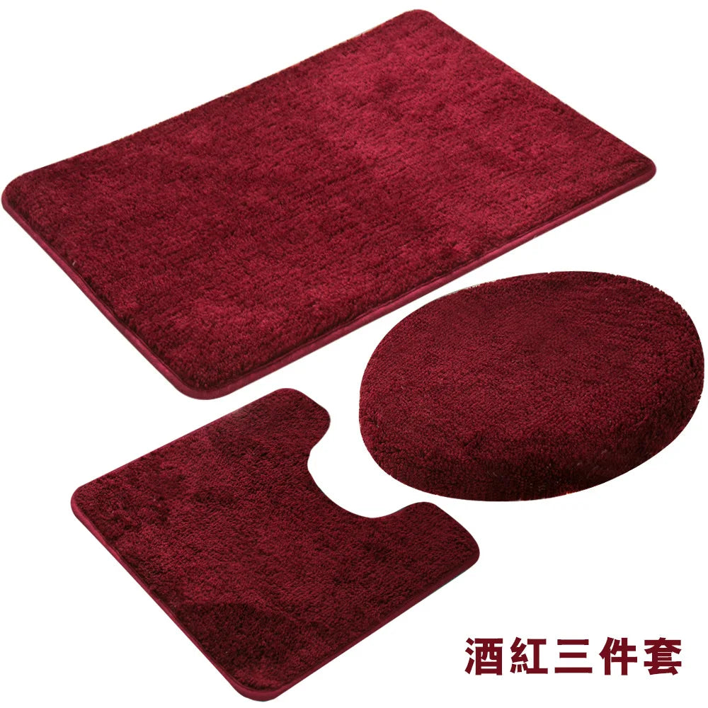 3 Pieces Toilet Three-Piece Non-Slip Mat Bathroom Absorbent Set Bathroom Toilet Carpet Bathroom Solid Color Microfiber Bath Rug