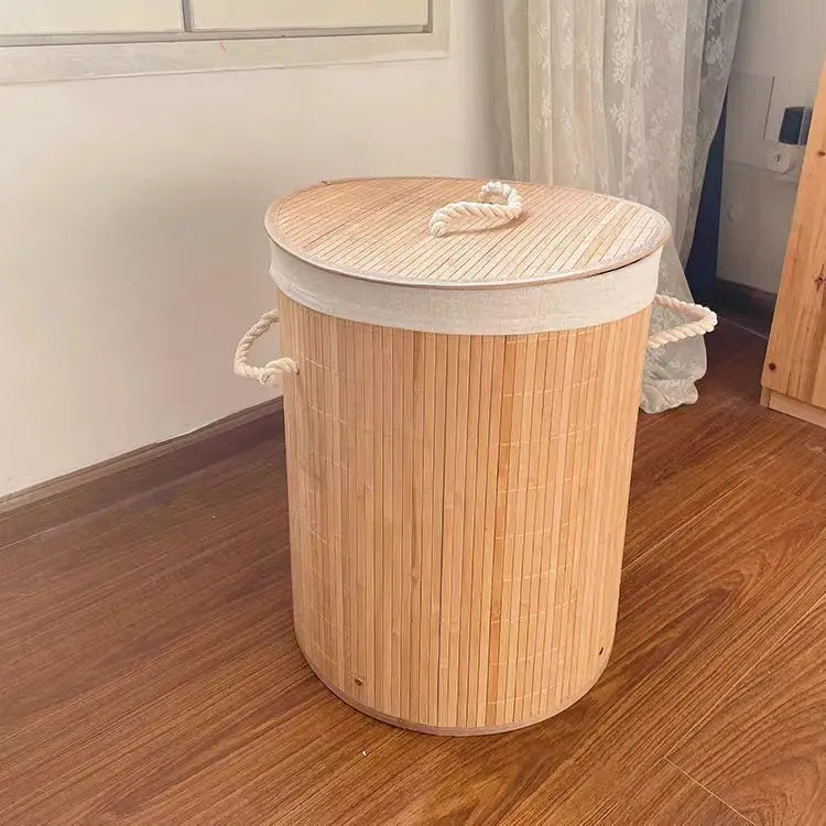 Large Capacity Dirty Clothes Bamboo Woven Storage Basket Foldable Laundry Storage Basket With Lid Handmade Storage Basket ZF345