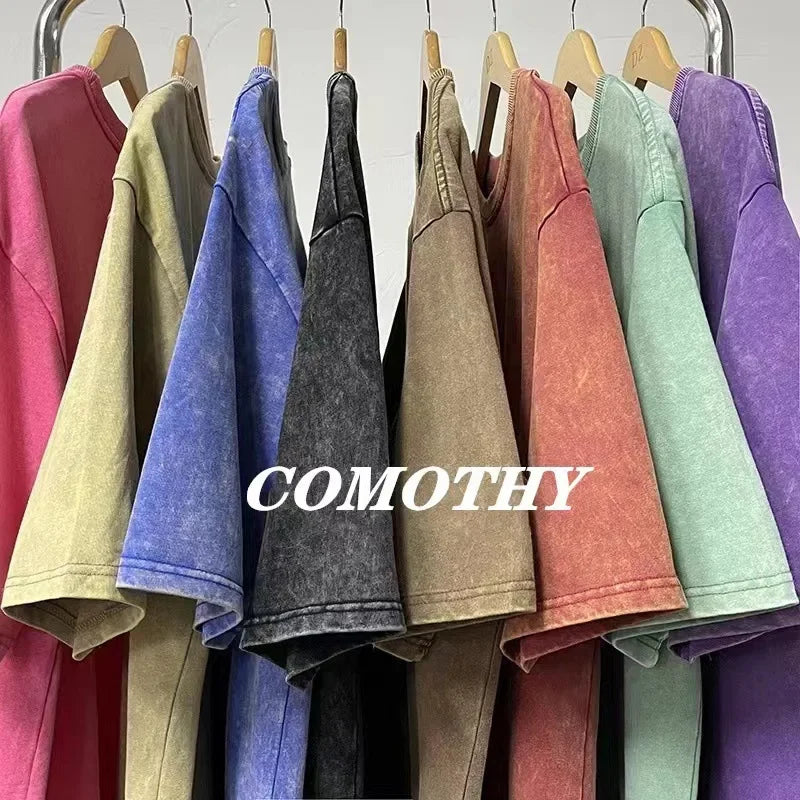 Distressed Heavy Cotton Short Sleeve T-shirt For Men Loose Fit Hong Kong Style Ins Half Sleeve Summer Trendy Body T-shirt