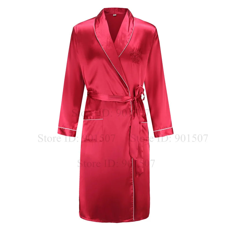 Men Homewear Leisure Sleeprobes Satin Robe Summer Spring Nightwear Male Casual Kimono Bathrobe Ice Silk Sleepwear Nightgown