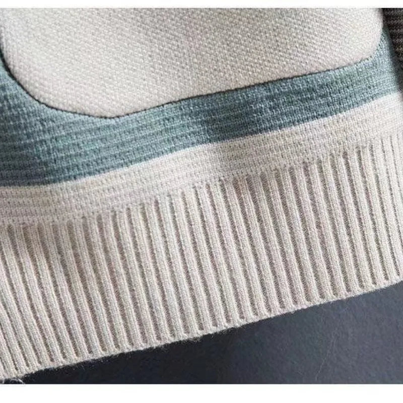 2023 Autumn Winter Men's V-neck All-match Patchwork Pocket Knitted Cardigan Fashion Casual Elegant Commuter Long Sleeve Sweater