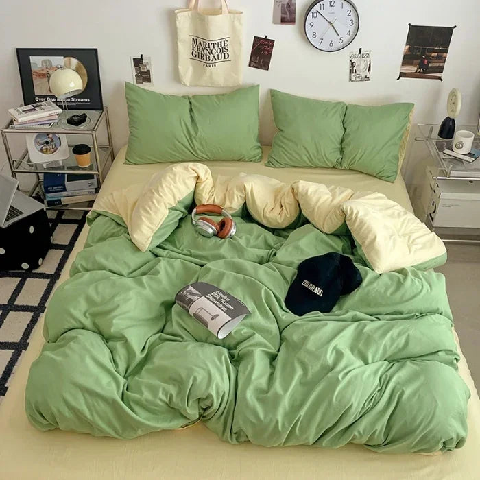 2025 new class A can sleep naked washed cotton solid color sheets student dormitory simple double-spell four-piece bedding