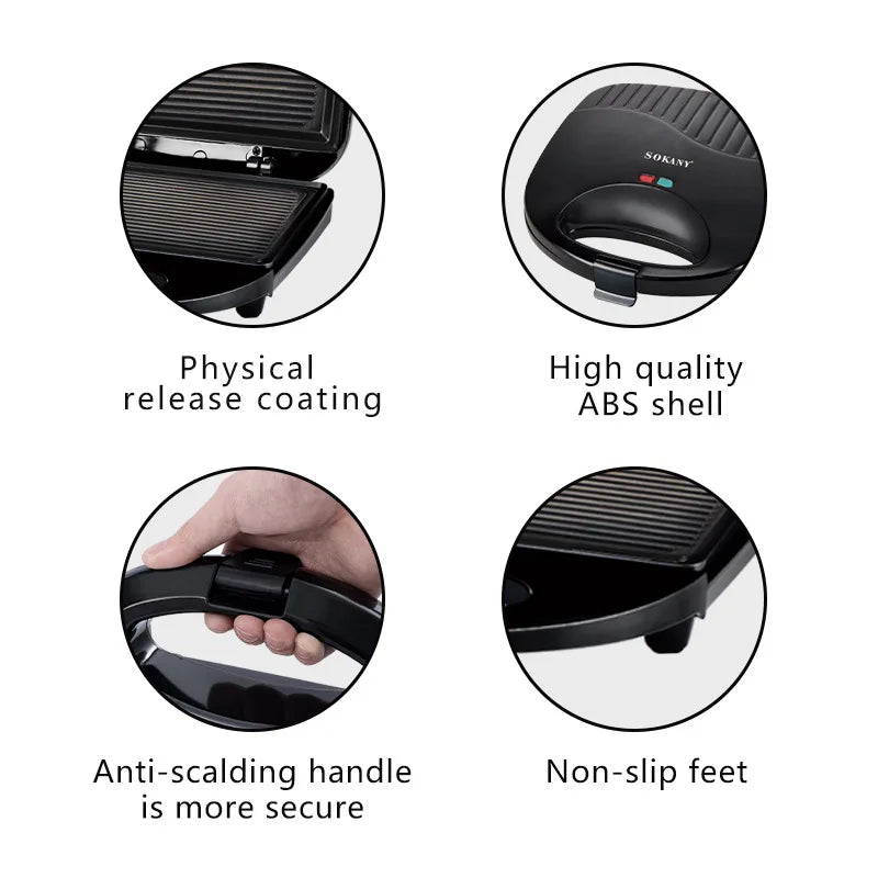 Houselin Sandwich Maker,Indoor Grill with Locking Lid,Non-Stick Coated Plates,Dishwasher Safe Removable Drip Tray,750W