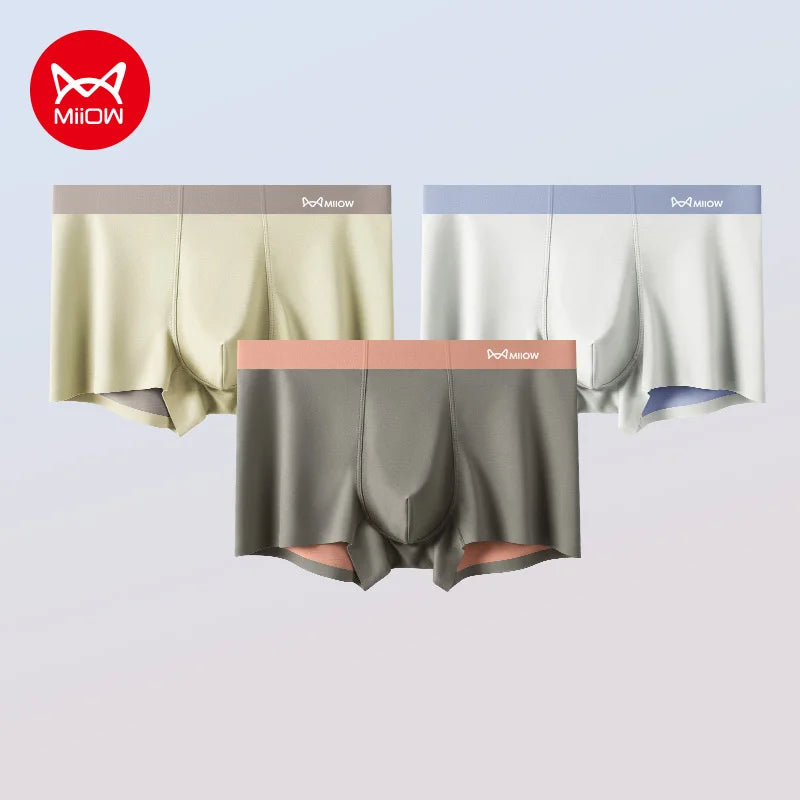 MiiOW 3Pcs Breathable Nylon Men's Panties Seamless Drying Men Underwear Cotton Antibacterial Crotch Man Boxers Mens Underpants