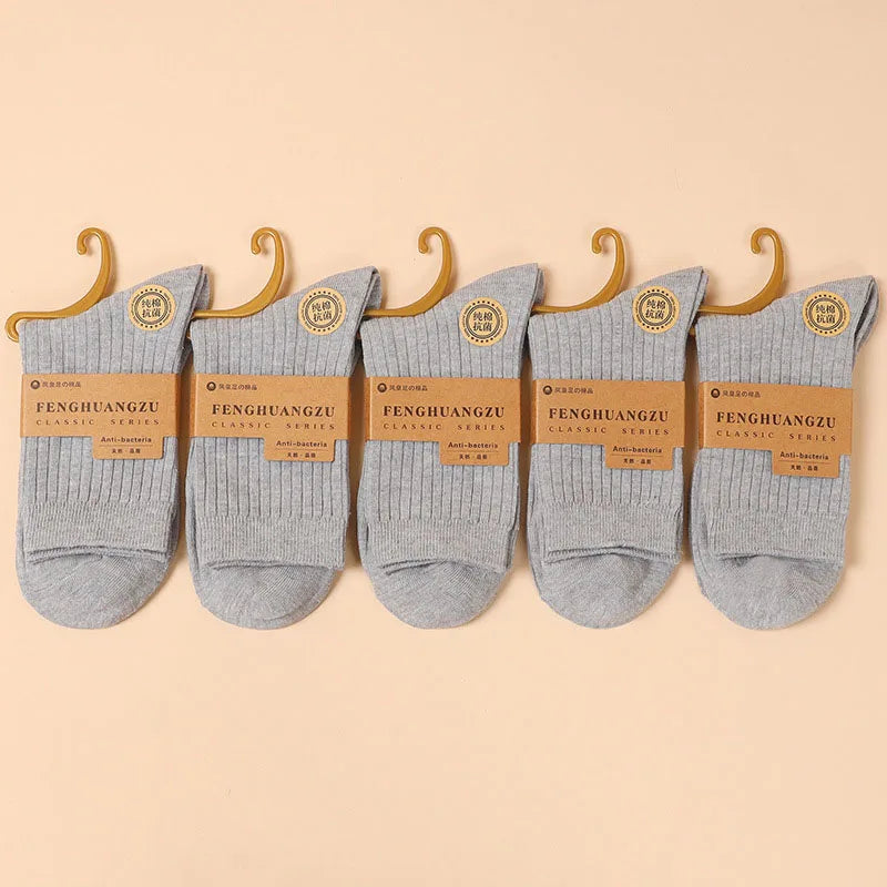5 Pairs High Quality Autumn And Winter Men Cotton Socks Sweat Absorbing Odor-proof And Wear Resistant Solid Color Business Socks