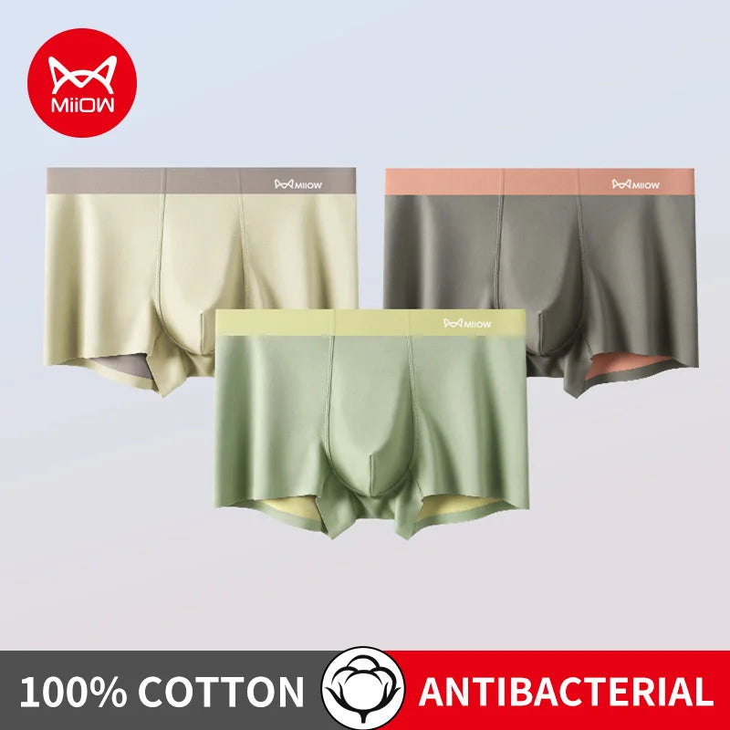 MiiOW 3Pcs Nylon Breathable Men's Panties Seamless Drying Men Underwear Cotton Antibacterial Crotch Man Boxers Mens Underpants