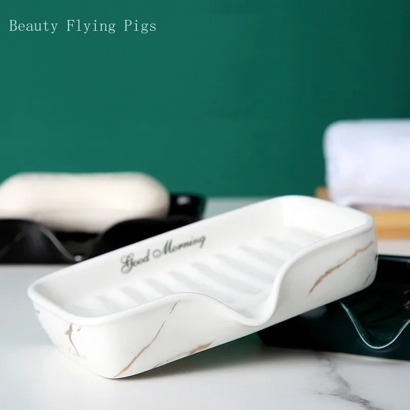 1Pc European Style Soap Dish Ceramic Soap Holder Restroom Storage Tray Home Drain Soap Dishes Exquisite Bathroom Accessories