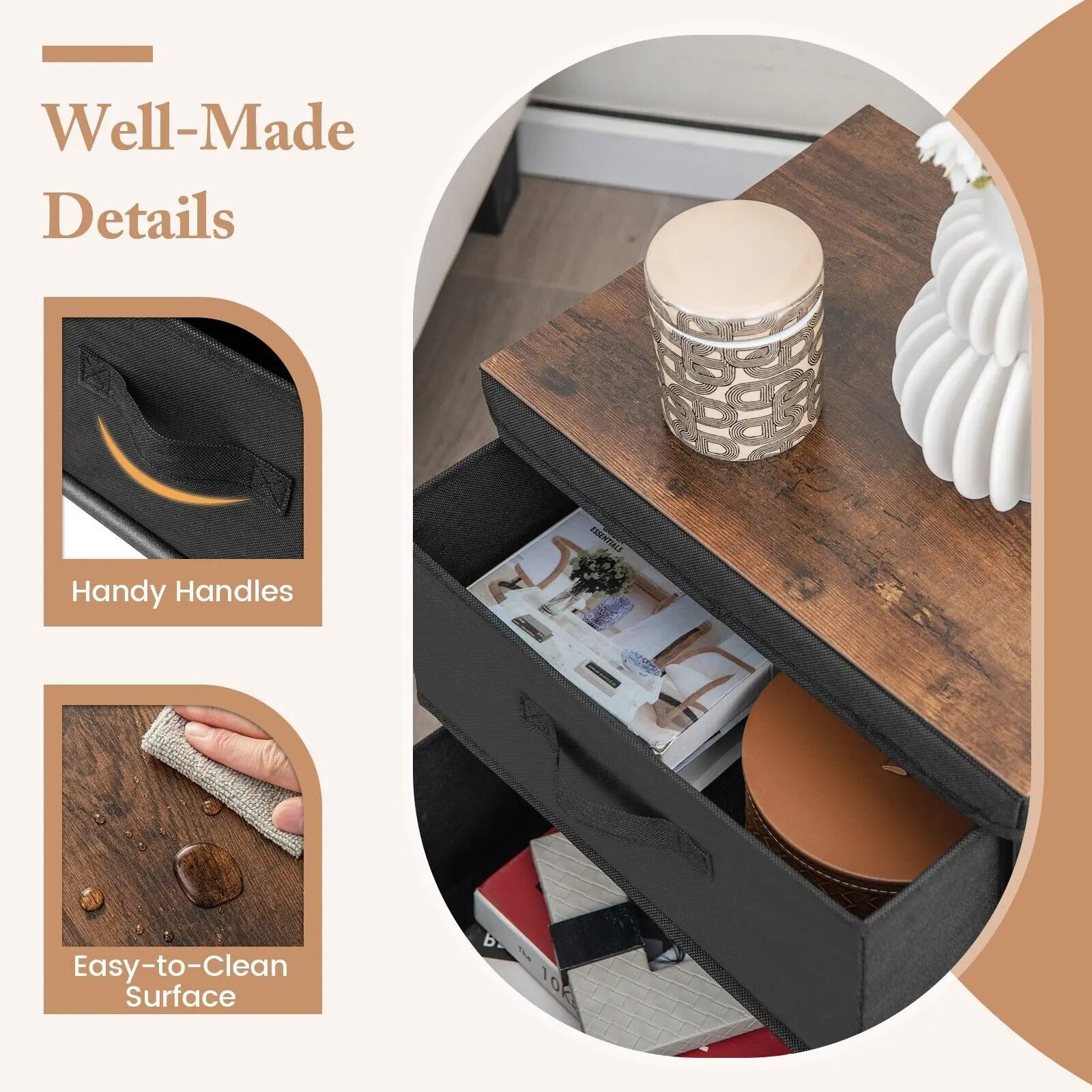 GOFLAME 2 Fabric Drawers Dresser Fabric Storage Organizer Nightstand Bedside Sofa Table