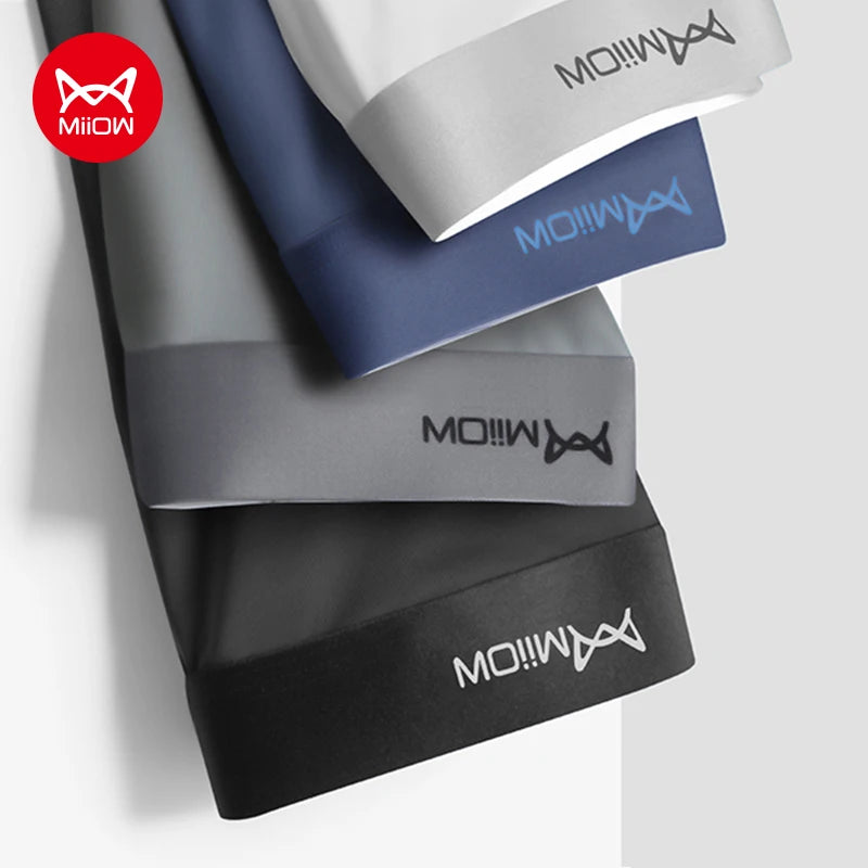 MiiOW 4Pcs Ice Silk Men's Panties Sexy Seamless Man Boxershorts Graphene Antibacterial Men Underwear Breathable Man Boxer Briefs