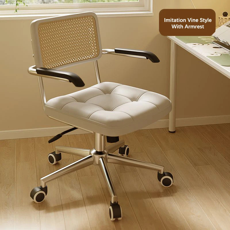 Office Chair Retro Computer Chair Simple Study Desk Armchair Swivel Backrest Lift Chair Leather Armchair with Rocking Function