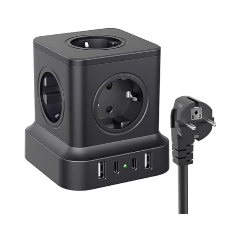 4000W EU Mulit Plug Power Strip Tower with 5 AC Outlets USB C Fast Charger PD20W, Power Board Socket 1.8 m Extension Cable