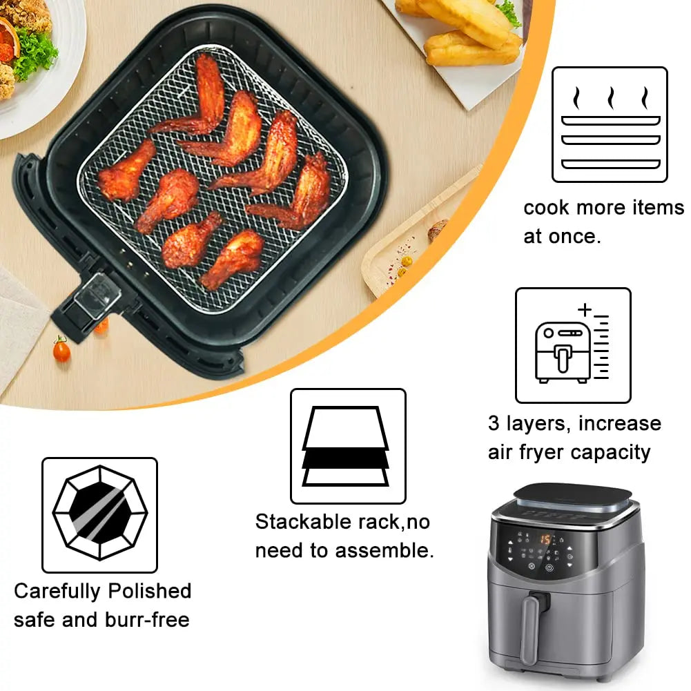 Air Fryer Rack for Oven ,3-Layers  304 Stainless Steel Air Fryer Basket Grill Steamer Cooker Kitchen Gadgets Cooking Tools