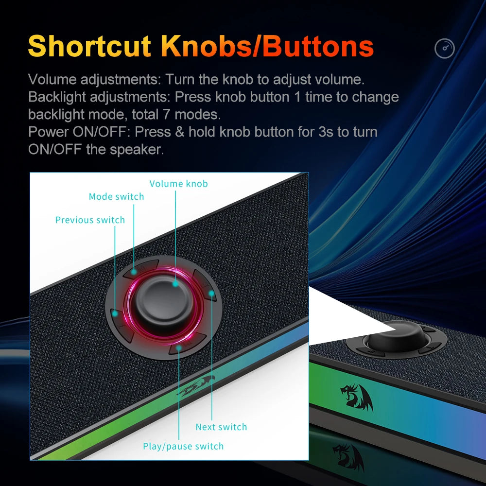 REDRAGON NEO GS515 RGB Desktop Soundbar 2.0 Channel Stereo Computer USB Speakers Support Bluetooth Wireless loudspeakers for PC