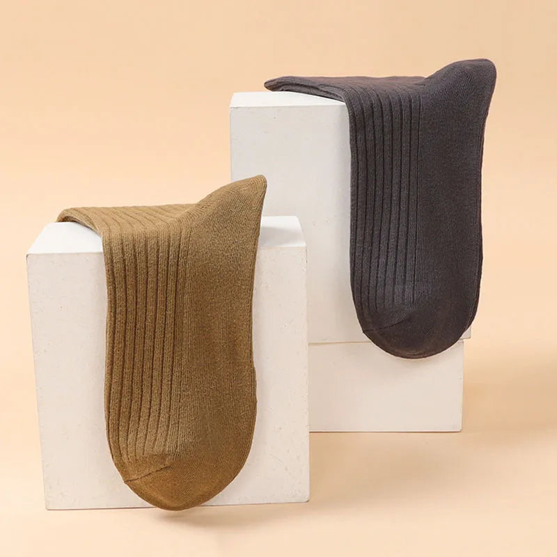 5 Pairs High Quality Autumn And Winter Men Cotton Socks Sweat Absorbing Odor-proof And Wear Resistant Solid Color Business Socks